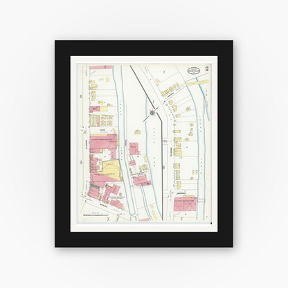 Old map wall art mockup — black gallery frame with white mat — Sanborn Fire Insurance Map from Danville, Independent Cities, Virginia (1910), Sheet #0002