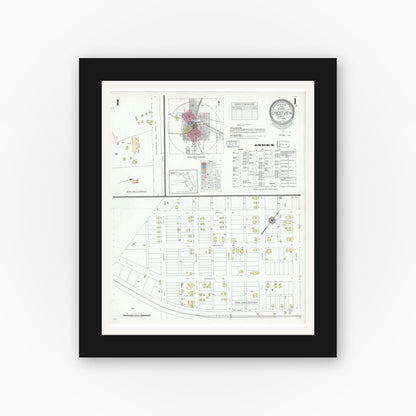 Old map wall art mockup — black gallery frame with white mat — Sanborn Fire Insurance Map from Crestview, Okaloosa County, Florida (1939) - Complete Map Set