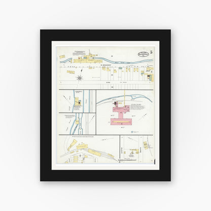 Old map wall art mockup — black gallery frame with white mat — Sanborn Fire Insurance Map from Mauch Chunk, Carbon County, Pennsylvania (1908), Sheet #0005