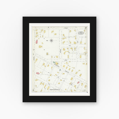 Old map wall art mockup — black gallery frame with white mat — Sanborn Fire Insurance Map from Lagrange, LaGrange County, Indiana (1901), Sheet #0007