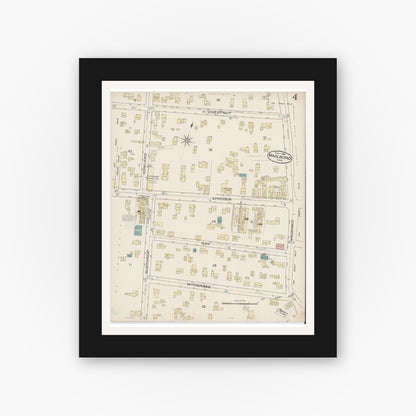 Old map wall art mockup — black gallery frame with white mat — Sanborn Fire Insurance Map from Marlborough, Middlesex County, Massachusetts (1885), Sheet #0004
