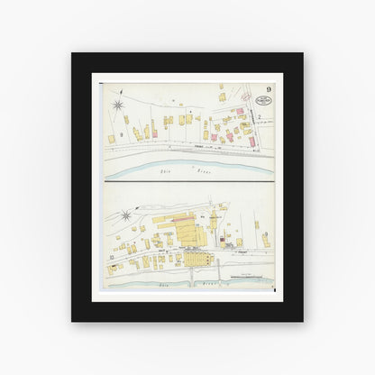 Old map wall art mockup — black gallery frame with white mat — Sanborn Fire Insurance Map from Pomeroy, Meigs County, Ohio (1899), Sheet #0009