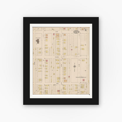 Old map wall art mockup — black gallery frame with white mat — Sanborn Fire Insurance Map from Dennison, Tuscarawas County, Ohio (1921), Sheet #0002