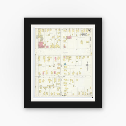 Old map wall art mockup — black gallery frame with white mat — Sanborn Fire Insurance Map from Granville, Licking County, Ohio (1913), Sheet #0005