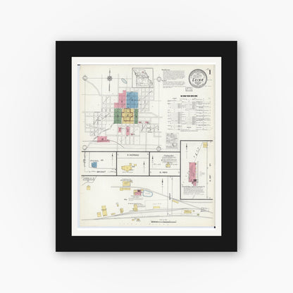 Old map wall art mockup — black gallery frame with white mat — Sanborn Fire Insurance Map from Edina, Knox County, Missouri (1916) - Complete Map Set