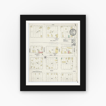 Old map wall art mockup — black gallery frame with white mat — Sanborn Fire Insurance Map from Calvert, Robertson County, Texas (1891) - Complete Map Set