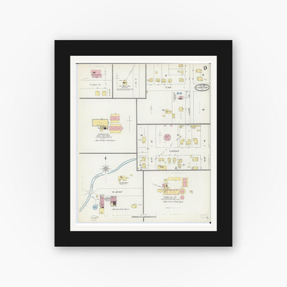 Old map wall art mockup — black gallery frame with white mat — Sanborn Fire Insurance Map from Canton, Fulton County, Illinois (1896), Sheet #0009