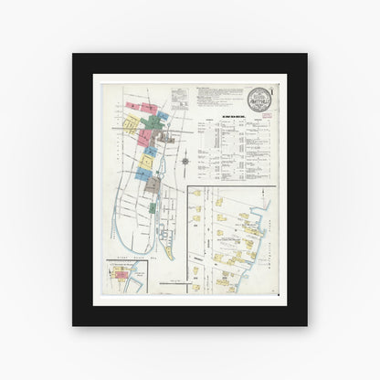 Old map wall art mockup — black gallery frame with white mat — Sanborn Fire Insurance Map from Amityville, Suffolk County, New York (1910), Sheet #0001