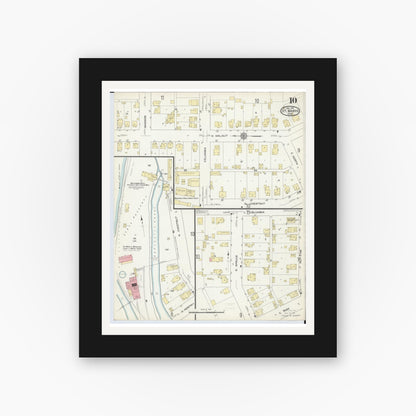 Old map wall art mockup — black gallery frame with white mat — Sanborn Fire Insurance Map from Saint Marys, Auglaize County, Ohio (1914), Sheet #0010