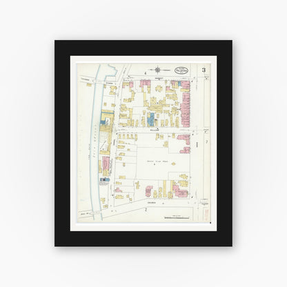 Old map wall art mockup — black gallery frame with white mat — Sanborn Fire Insurance Map from Palmyra, Wayne County, New York (1912), Sheet #0003