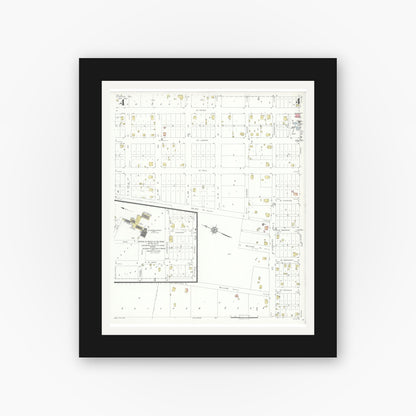 Old map wall art mockup — black gallery frame with white mat — Sanborn Fire Insurance Map from Stanton, Martin County, Texas (1935), Sheet #0004