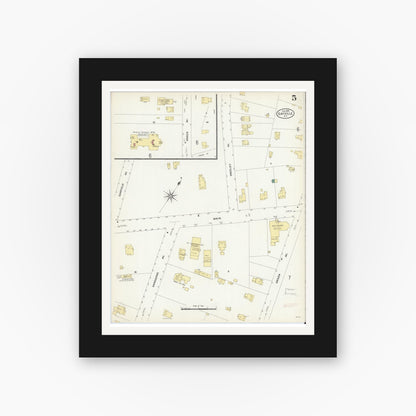 Old map wall art mockup — black gallery frame with white mat — Sanborn Fire Insurance Map from Sayville, Suffolk County, New York (1909), Sheet #0005