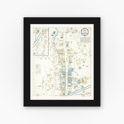 Old map wall art mockup — black gallery frame with white mat — Sanborn Fire Insurance Map from Angels Camp, Calaveras County, California (1898), Sheet #0001