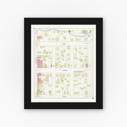 Old map wall art mockup — black gallery frame with white mat — Sanborn Fire Insurance Map from Paw Paw, Van Buren County, Michigan (1911), Sheet #0002