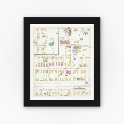 Old map wall art mockup — black gallery frame with white mat — Sanborn Fire Insurance Map from Mount Joy, Lancaster County, Pennsylvania (1902), Sheet #0002