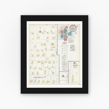 Old map wall art mockup — black gallery frame with white mat — Sanborn Fire Insurance Map from Whitewright, Grayson County, Texas (1905) - Complete Map Set