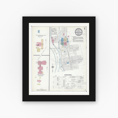Old map wall art mockup — black gallery frame with white mat — Sanborn Fire Insurance Map from Prairie du Chien, Crawford County, Wisconsin (1912) - Complete Map Set