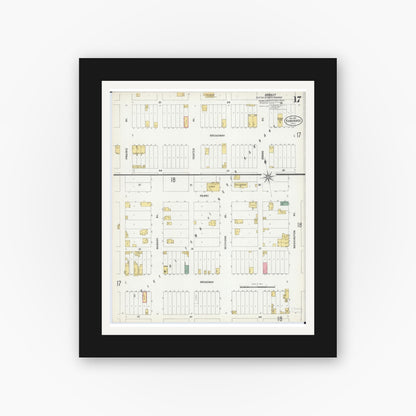 Old map wall art mockup — black gallery frame with white mat — Sanborn Fire Insurance Map from Kankakee, Kankakee County, Illinois (1901), Sheet #0017