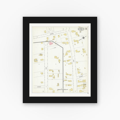 Old map wall art mockup — black gallery frame with white mat — Sanborn Fire Insurance Map from Shrewsbury, Worcester County, Massachusetts (1910), Sheet #0002