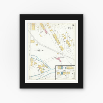 Old map wall art mockup — black gallery frame with white mat — Sanborn Fire Insurance Map from Tamaqua, Schuylkill County, Pennsylvania (1908), Sheet #0012