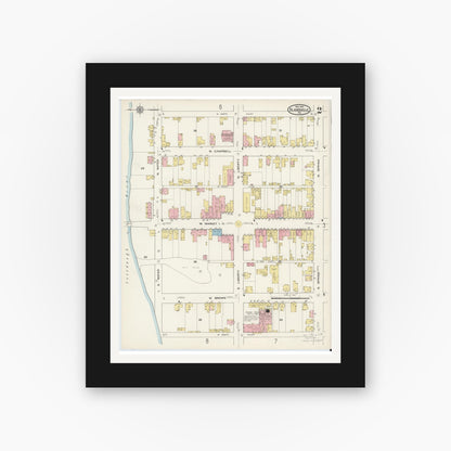 Old map wall art mockup — black gallery frame with white mat — Sanborn Fire Insurance Map from Blairsville, Indiana County, Pennsylvania (1915), Sheet #0002