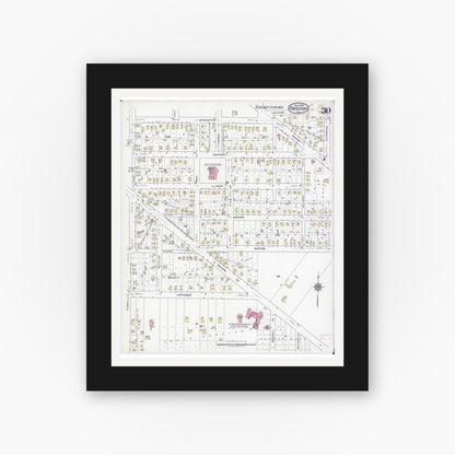 Old map wall art mockup — black gallery frame with white mat — Sanborn Fire Insurance Map from Freeport, Stephenson County, Illinois (1918), Sheet #0030