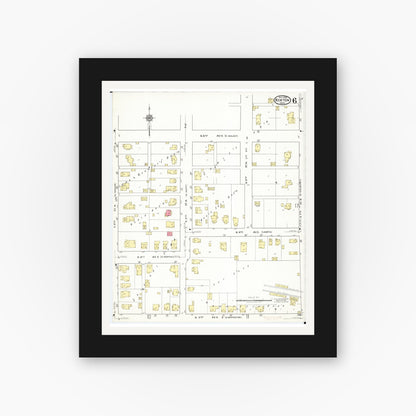 Old map wall art mockup — black gallery frame with white mat — Sanborn Fire Insurance Map from Newton, Jasper County, Iowa (1918), Sheet #0006