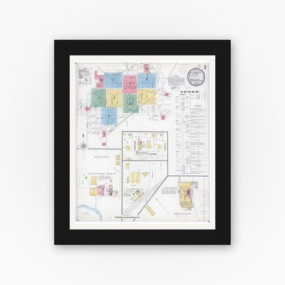 Old map wall art mockup — black gallery frame with white mat — Sanborn Fire Insurance Map from Taylorville, Christian County, Illinois (1899) - Complete Map Set