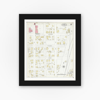 Old map wall art mockup — black gallery frame with white mat — Sanborn Fire Insurance Map from Kirksville, Adair County, Missouri (1906), Sheet #0009