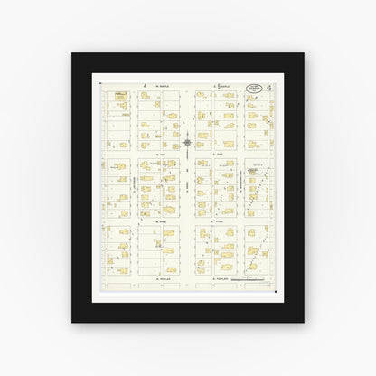 Old map wall art mockup — black gallery frame with white mat — Sanborn Fire Insurance Map from Herrin, Williamson County, Illinois (1909), Sheet #0006