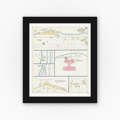 Old map wall art mockup — black gallery frame with white mat — Sanborn Fire Insurance Map from Mauch Chunk, Carbon County, Pennsylvania (1896), Sheet #0005