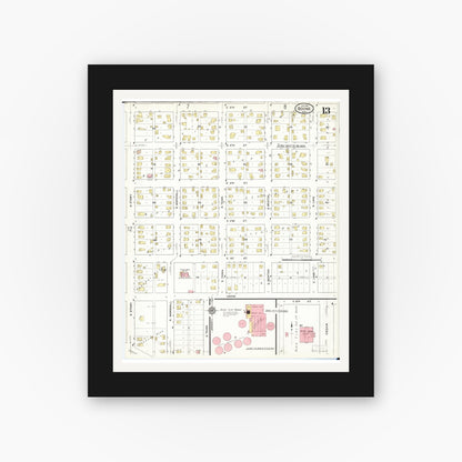 Old map wall art mockup — black gallery frame with white mat — Sanborn Fire Insurance Map from Boone, Boone County, Iowa (1916), Sheet #0013