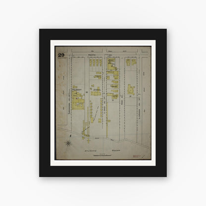 Old map wall art mockup — black gallery frame with white mat — Sanborn Fire Insurance Map from Atlantic City, Atlantic County, New Jersey (1886), Sheet #0029