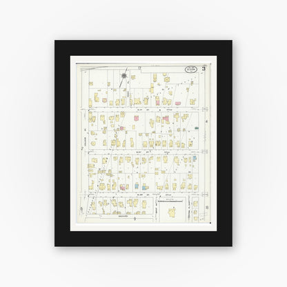 Old map wall art mockup — black gallery frame with white mat — Sanborn Fire Insurance Map from Dixon, Lee County, Illinois (1910), Sheet #0003