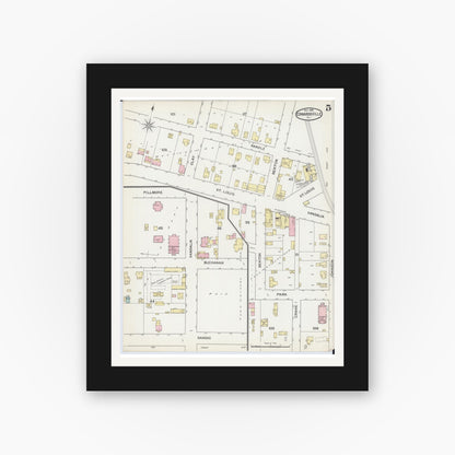 Old map wall art mockup — black gallery frame with white mat — Sanborn Fire Insurance Map from Edwardsville, Madison County, Illinois (1892), Sheet #0005