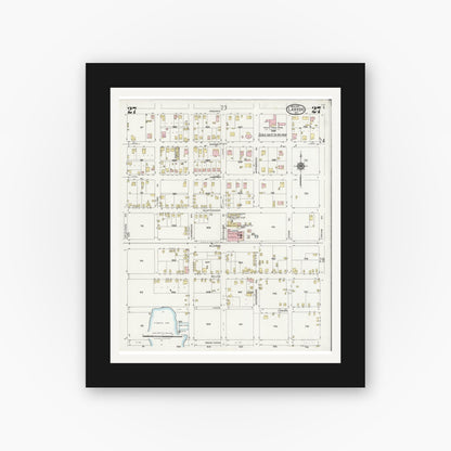 Old map wall art mockup — black gallery frame with white mat — Sanborn Fire Insurance Map from Laredo, Webb County, Texas (1925), Sheet #0027