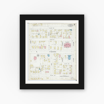 Old map wall art mockup — black gallery frame with white mat — Sanborn Fire Insurance Map from Canton, Stark County, Ohio (1891), Sheet #0005