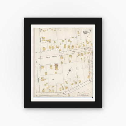Old map wall art mockup — black gallery frame with white mat — Sanborn Fire Insurance Map from Addison, Steuben County, New York (1945), Sheet #0009