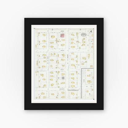 Old map wall art mockup — black gallery frame with white mat — Sanborn Fire Insurance Map from Delavan, Tazewell County, Illinois (1906), Sheet #0004