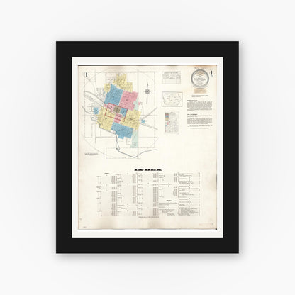 Old map wall art mockup — black gallery frame with white mat — Sanborn Fire Insurance Map from Carroll, Carroll County, Iowa (1948) â€” Complete Set