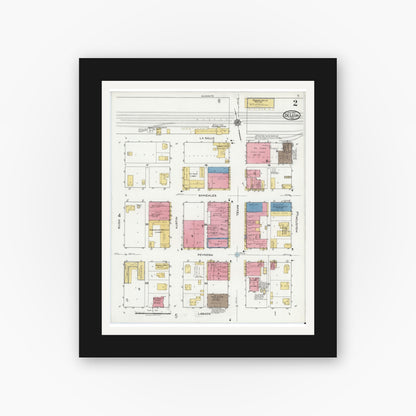 Old map wall art mockup — black gallery frame with white mat — Sanborn Fire Insurance Map from De Leon, Comanche County, Texas (1920), Sheet #0002
