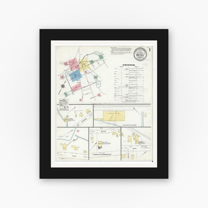 Old map wall art mockup — black gallery frame with white mat — Sanborn Fire Insurance Map from Walpole, Norfolk County, Massachusetts (1911) - Complete Map Set