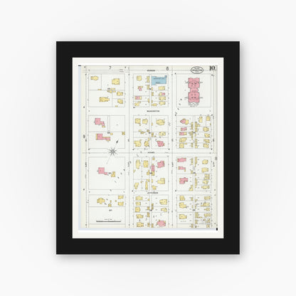 Old map wall art mockup — black gallery frame with white mat — Sanborn Fire Insurance Map from Ironton, Lawrence County, Ohio (1900), Sheet #0010