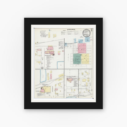 Old map wall art mockup — black gallery frame with white mat — Sanborn Fire Insurance Map from Nashville, Washington County, Illinois (1893) - Complete Map Set