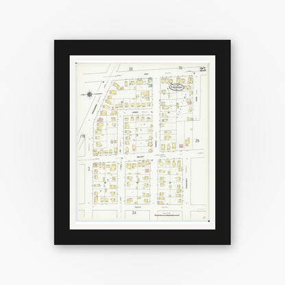 Old map wall art mockup — black gallery frame with white mat — Sanborn Fire Insurance Map from Freeport, Stephenson County, Illinois (1910), Sheet #0025