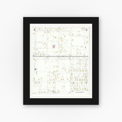 Old map wall art mockup — black gallery frame with white mat — Sanborn Fire Insurance Map from Groveton, Trinity County, Texas (1933), Sheet #0003