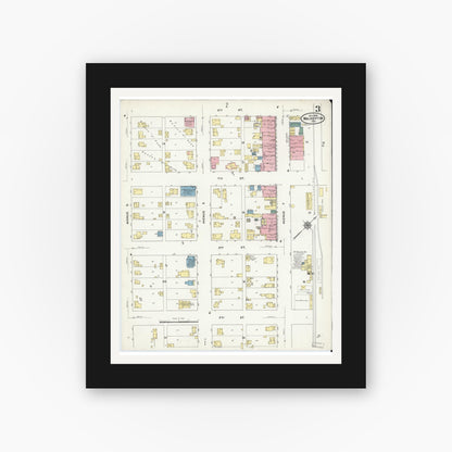 Old map wall art mockup — black gallery frame with white mat — Sanborn Fire Insurance Map from Walkerton, Saint Joseph County, Indiana (1909), Sheet #0003