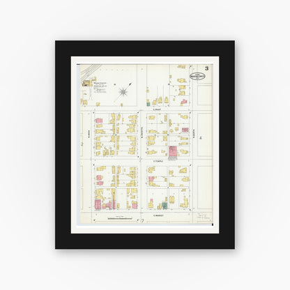 Old map wall art mockup — black gallery frame with white mat — Sanborn Fire Insurance Map from Washington Court House, Fayette County, Ohio (1900), Sheet #0003