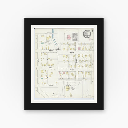 Old map wall art mockup — black gallery frame with white mat — Sanborn Fire Insurance Map from Caldwell, Noble County, Ohio (1890) - Complete Map Set