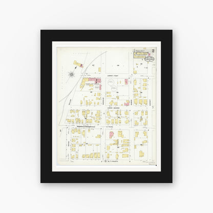 Old map wall art mockup — black gallery frame with white mat — Sanborn Fire Insurance Map from Vincennes, Knox County, Indiana (1909), Sheet #0002